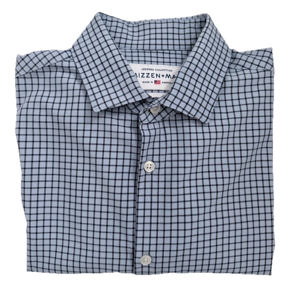 Mizzen + Main Men’s Blue Checker Leeward Medium Trim Fit, Long Sleeve Shirt, EUC